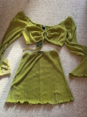 Wild Fable Olive Green Ribbed top and skirt